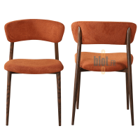 Vues de face et de dos de la chaise JULIA terracotta montrant le dossier rembourré et le piètement aspect bois