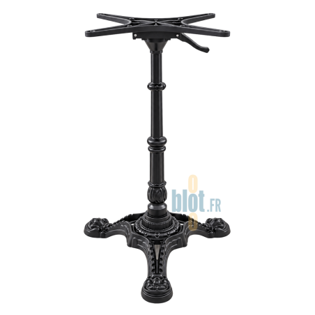 Pied de table bistrot RÉTRO rabattable en fonte noire, avec colonne décorative et base à trois branches